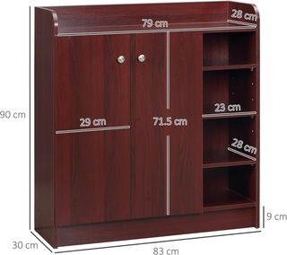 Zapatero di Ingresso con 4 Ripiani Aperti, Armadio Multiuso con 2 Ante e Ripiani Regolabili, Porta Scarpe Salvaspazio per 12 Paia, 83X30X90 Cm, Caffè