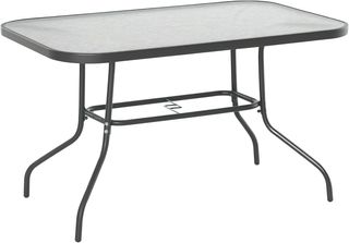 Tavolo da Giardino con Foro per Ombrellone, Mobili da Esterno in Metallo e Vetro 120X80X70Cm Grigio