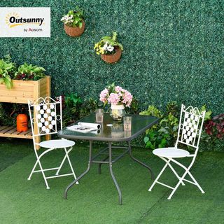 Tavolo da Giardino con Foro per Ombrellone, Mobili da Esterno in Metallo e Vetro 120X80X70Cm Grigio