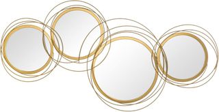 Decorazione Murale 3D in Metallo, Arte da Parete a Cerchi con Specchi 107X56Cm, Oro