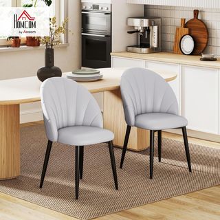 Set di 2 sedie da pranzo, sedie moderne con schienale a conchiglia e gambe in metallo, sedia imbottita in PU per cucina, camera da letto, ufficio e soggiorno, grigio chiaro