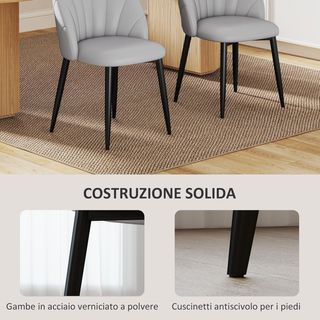 Set di 2 sedie da pranzo, sedie moderne con schienale a conchiglia e gambe in metallo, sedia imbottita in PU per cucina, camera da letto, ufficio e soggiorno, grigio chiaro