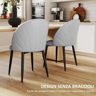 Set di 2 sedie da pranzo, sedie moderne con schienale a conchiglia e gambe in metallo, sedia imbottita in PU per cucina, camera da letto, ufficio e soggiorno, grigio chiaro