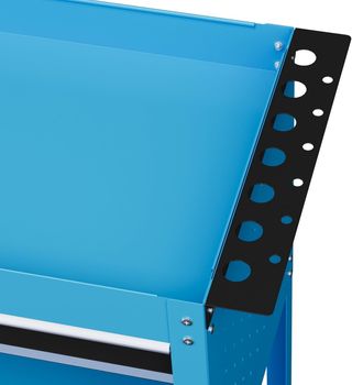 Carrello portautensili con manico e pannello laterale, cassetto e 3 ripiani, carrello officina portautensili con 4 ruote (2 con freno) in lamiera d'acciaio per garage, 82X35X76 cm, blu