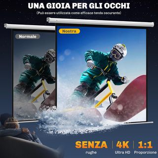 Schermo per proiettore motorizzato da 92 pollici 1:1 con telecomando, tela per proiettore retrattile in plastica e metallo, 189.5X8X189.5 cm, bianco