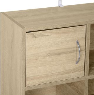 Scaffale in legno multiuso con 3 ripiani, 4 scomparti e 2 ante, 61,5x29,5x80 cm