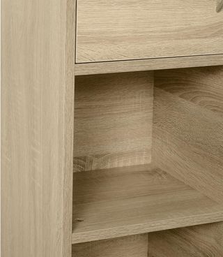 Scaffale in legno multiuso con 3 ripiani, 4 scomparti e 2 ante, 61,5x29,5x80 cm