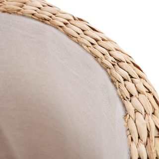 Pouf contenitore rotondo con rivestimento in rattan Lepironia, pouf con contenitore, tavolino, poggiapiedi, stile boho, Ø43x43cm, cachi