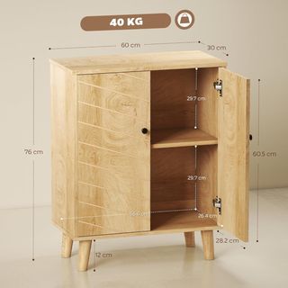 Credenza para Sala de Estar Mueble Multiuso Estilo Vintage para Cocina Con 2 Estantes Internos, en Aglomerado, 60X30X76Cm, Color Madera