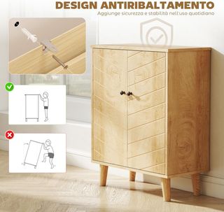 Credenza para Sala de Estar Mueble Multiuso Estilo Vintage para Cocina Con 2 Estantes Internos, en Aglomerado, 60X30X76Cm, Color Madera