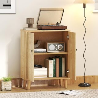 Credenza para Sala de Estar Mueble Multiuso Estilo Vintage para Cocina Con 2 Estantes Internos, en Aglomerado, 60X30X76Cm, Color Madera