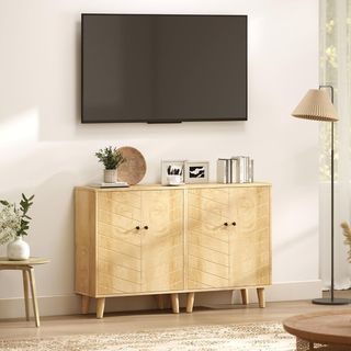 Credenza para Sala de Estar Mueble Multiuso Estilo Vintage para Cocina Con 2 Estantes Internos, en Aglomerado, 60X30X76Cm, Color Madera