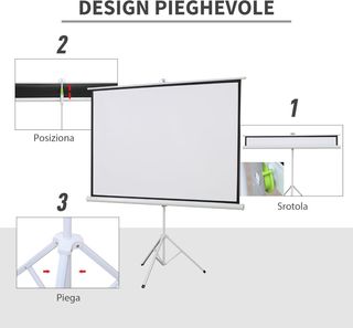 Schermo proiettore 84 pollici 4K HD formato 4:3 con treppiede pieghevole regolabile, schermo proiettore portatile in metallo, ampio angolo di 160 gradi, per casa, cinema, esterni, bianco