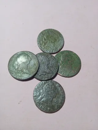 Lote 5 monedas 4 maravedís Carlos III