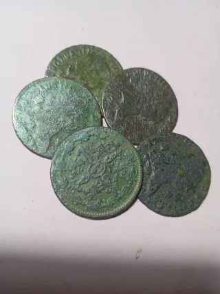 Lote 5 monedas 4 maravedís Carlos III