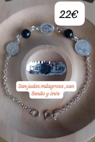 Pulsera Plata Ley San Judas Benito Ónix