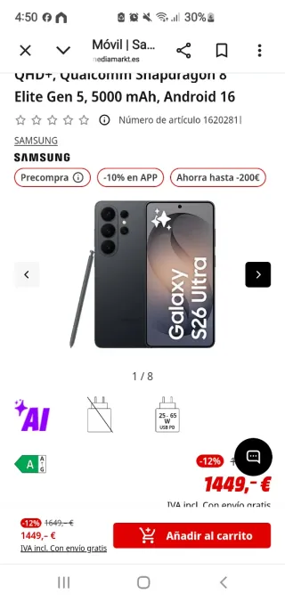 Samsung S26 Ultra Negro(512gb)