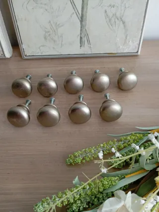 Conjunto de 9 Tiradores antiguos níquel