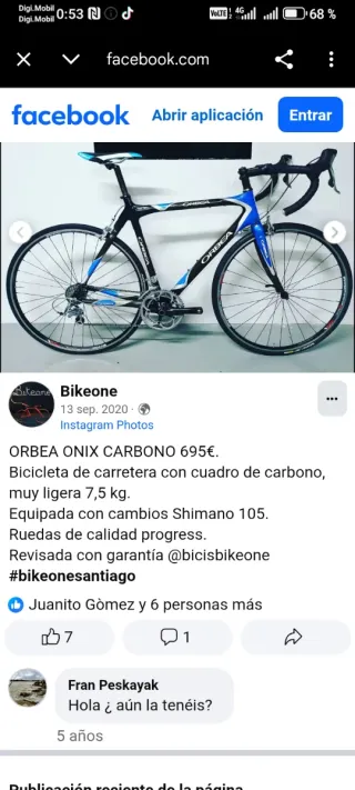 Bicicleta carretera Orbea Onix Carbono