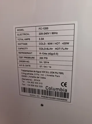 Dispensador de agua Columbia con filtros