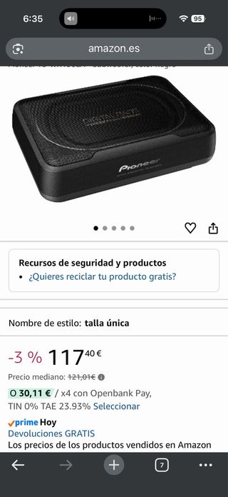 Subwoofer Pioneer TS-WX130EA Negro