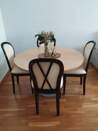 4 Sillas Comedor Madera Wengué Polipiel Beige