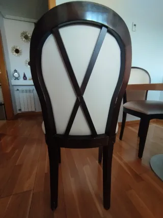 4 Sillas Comedor Madera Wengué Polipiel Beige