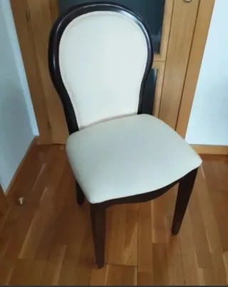 4 Sillas Comedor Madera Wengué Polipiel Beige