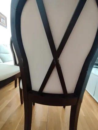 4 Sillas Comedor Madera Wengué Polipiel Beige