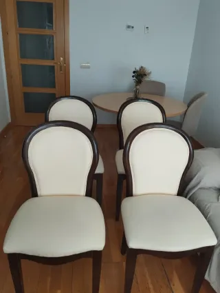 4 Sillas Comedor Madera Wengué Polipiel Beige