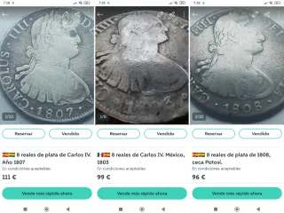 Lote 3 monedas 8 reales Carlos IV