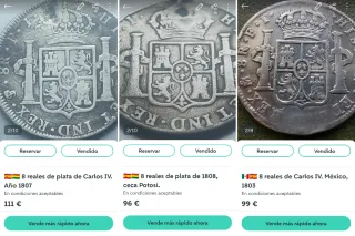 Lote 3 monedas 8 reales Carlos IV
