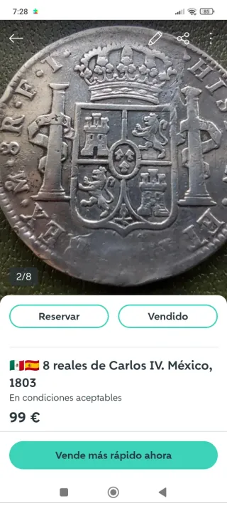 Lote 3 monedas 8 reales Carlos IV