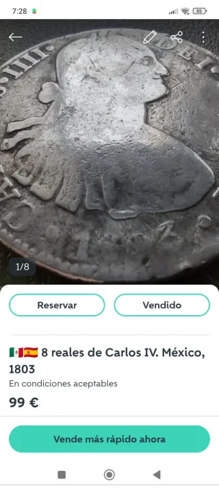 Lote 3 monedas 8 reales Carlos IV