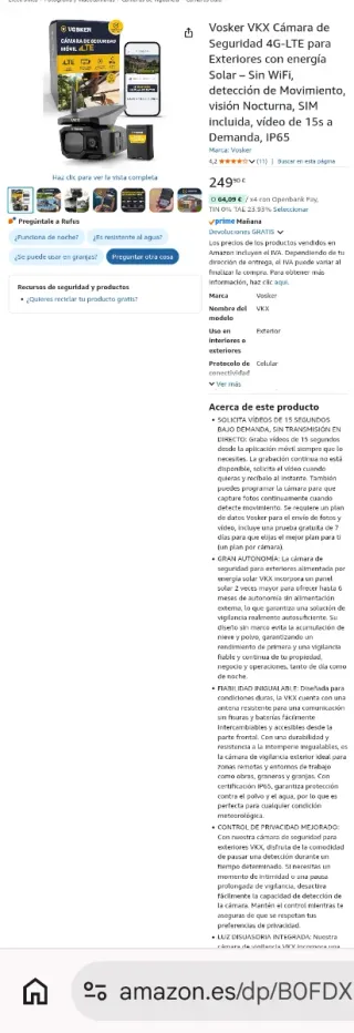 Cámara Seguridad Vosker VKX 4G-LTE Exterior Solar