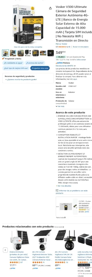 Cámara Seguridad Vosker V300 Solar 4G LTE