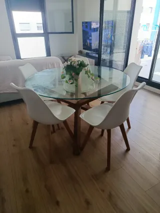 Mesa redonda cristal y madera