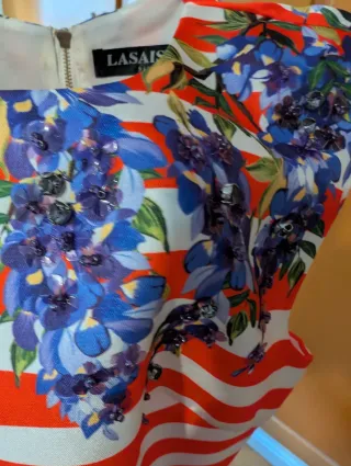 Vestido joya rayas y flores Lasaison