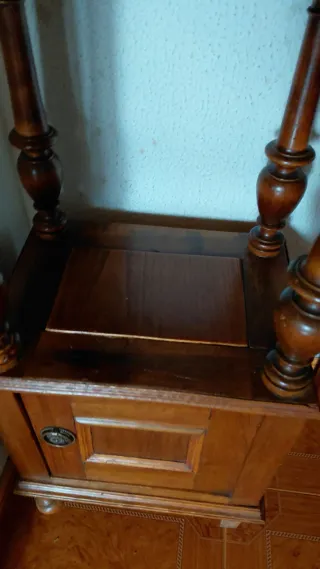 Mesita Auxiliar Antigua Madera y Mármol