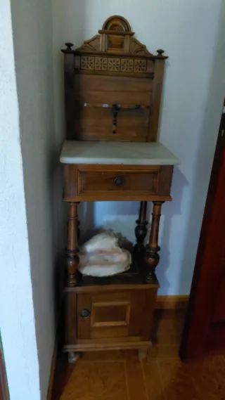 Mesita Auxiliar Antigua Madera y Mármol