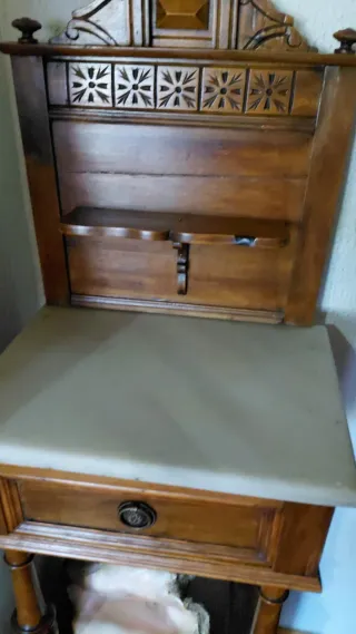 Mesita Auxiliar Antigua Madera y Mármol