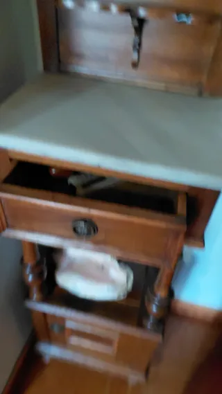 Mesita Auxiliar Antigua Madera y Mármol