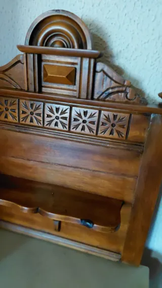 Mesita Auxiliar Antigua Madera y Mármol