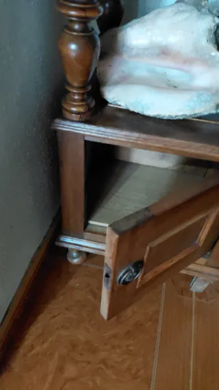 Mesita Auxiliar Antigua Madera y Mármol