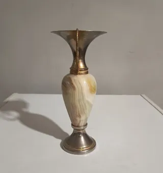 Vaso/Anfora vintage marmo Onice e metallo - 23 cm
