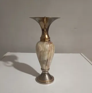 Vaso/Anfora vintage marmo Onice e metallo - 23 cm