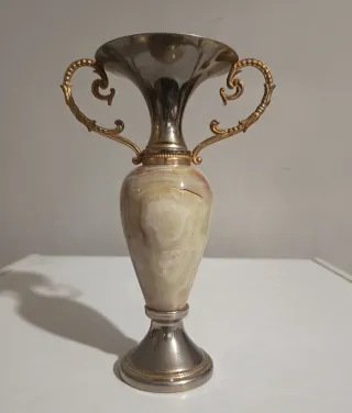 Vaso/Anfora vintage marmo Onice e metallo - 23 cm