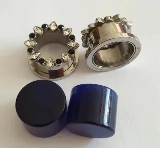 Set Pendientes dilatación 16mm brillantes y azul