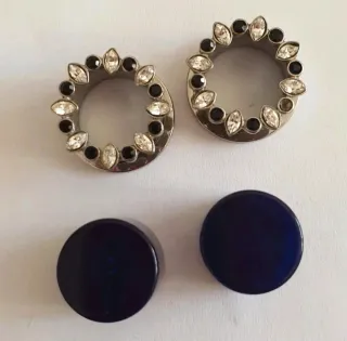 Set Pendientes dilatación 16mm brillantes y azul