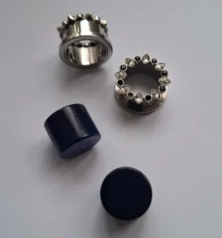 Set Pendientes dilatación 16mm brillantes y azul